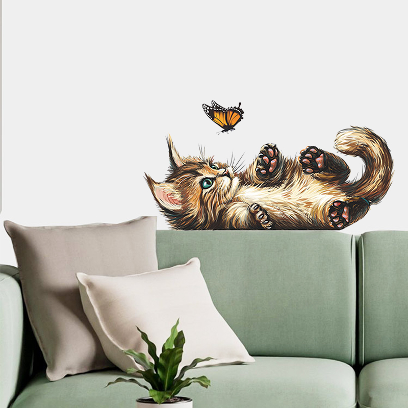 Home Bathroom Wallpaper - T15 # Schattig Kitten Vlinder Spelen