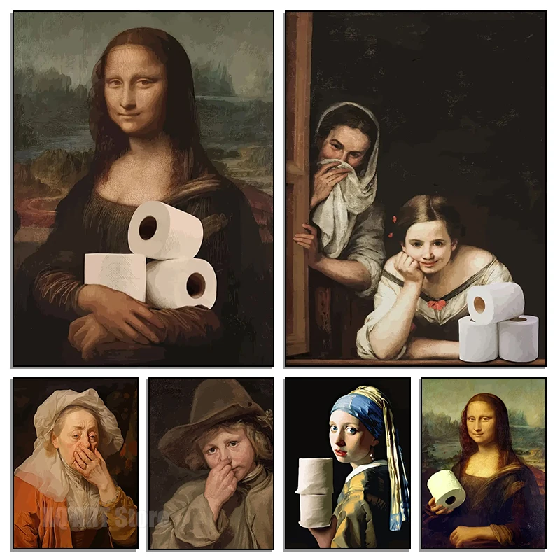 Home Bathroom Wallpaper - Grappige badkamertoilet schilderij Mona Lisa met