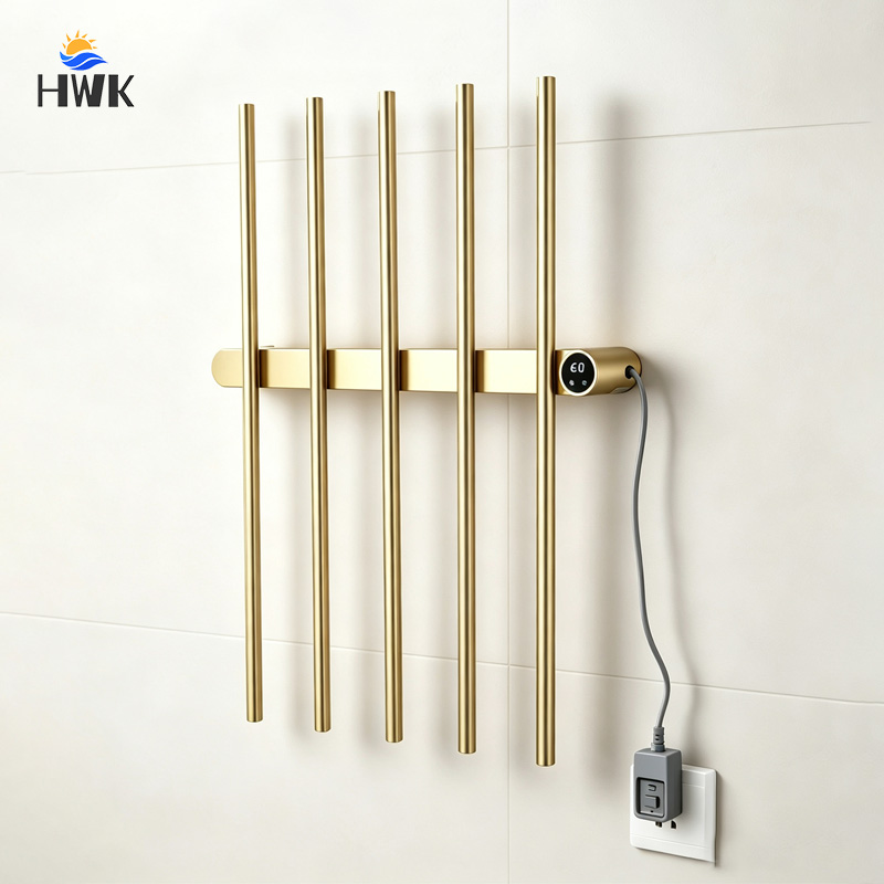 Towel Warmer Electric - Geborsteld goud verticaal elektrisch handdoekenrek met