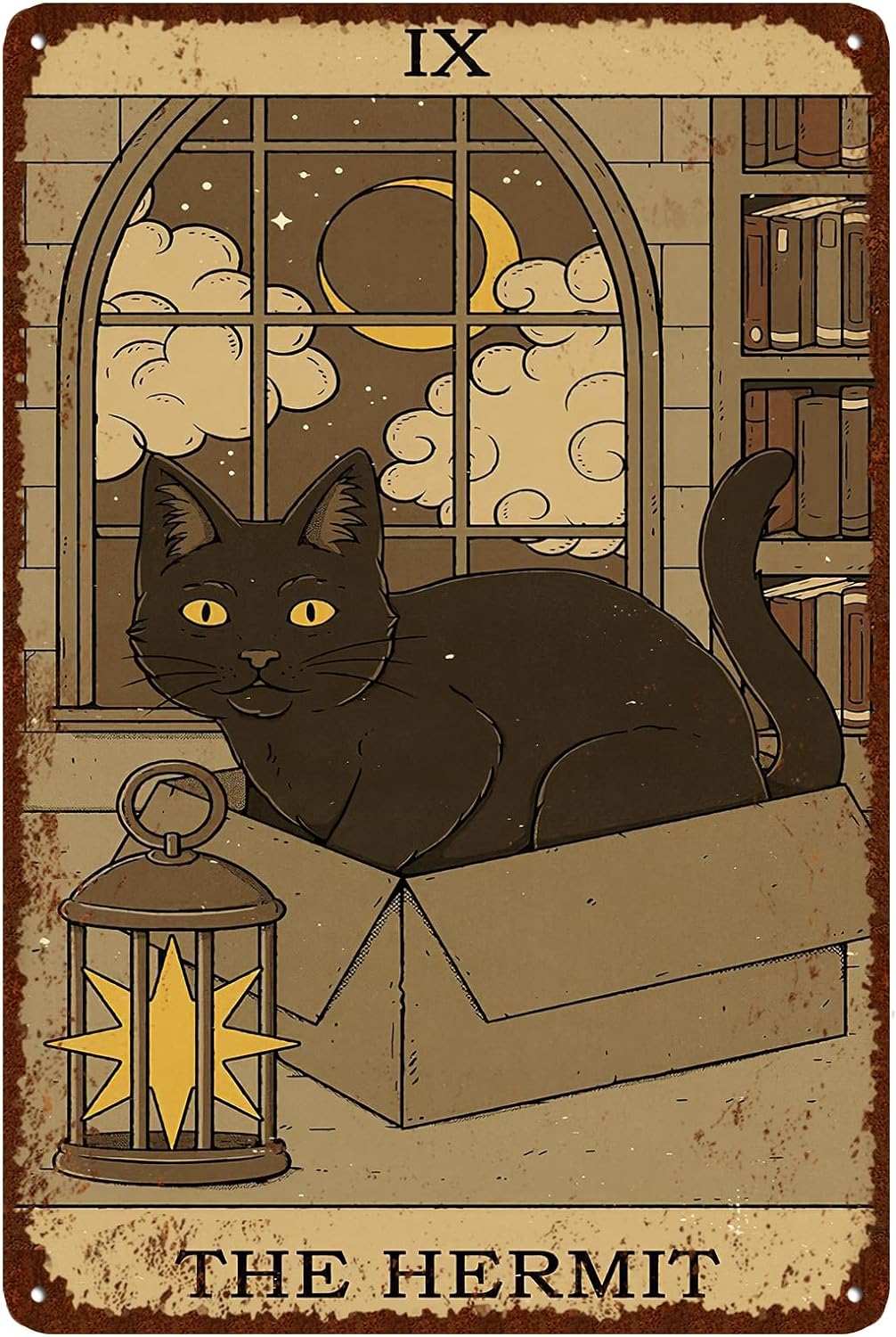 Home Bathroom Wall Art - Vintage Kattenblikkenbord Retro Tarotkaart Metalen Bord