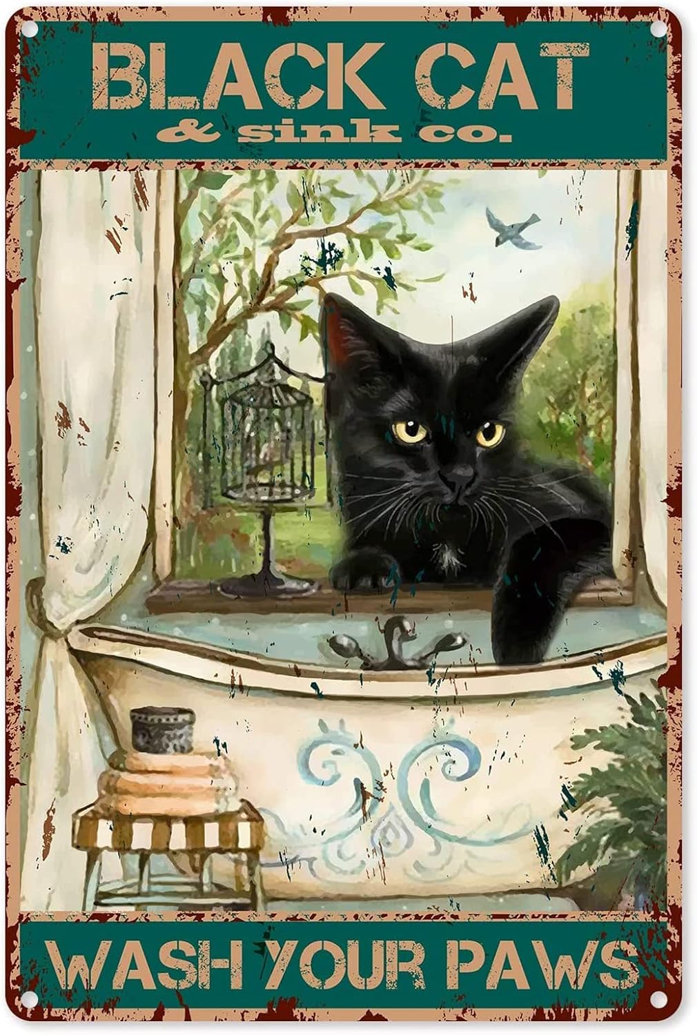 Home Office Bathroom - Grappige badkamerwanddecoratie, vintage zwarte kat, 'was