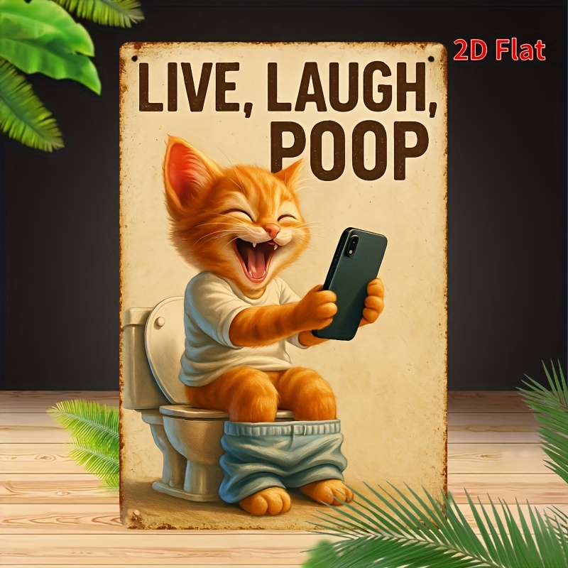 Grappige kat op toilet metalen - Home Bathroom Wall Art recensie en prijs